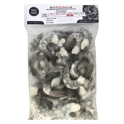 오션 웨이브) 꼬리있는 냉동 생새우_ FROZEN RAW VANNAMEI PRAWN CUTLETS (TAIL-ON) 700G